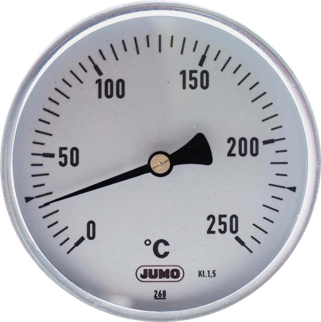 Analogni termometer kaže približno 75°C; razdeljen od 0 do 250°C.