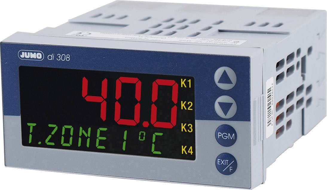 Digitalni temperaturni regulator z zaslonom prikazuje '40,0' in 'T.ZONA 1°C'. Na straneh so upravljalne tipke in prezračevalne reže.