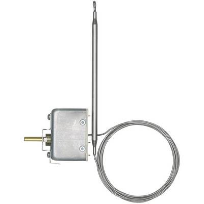Kovinski termometer z dolgim tipalom in navitim kablom, namenjen nadzoru temperature v industrijskih aplikacijah.