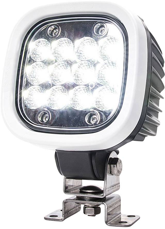 LED-žaromet v kvadratni obliki z nosilcem, primeren za uporabo na vozilih ali strojih, z izjemno svetlo svetlobo.