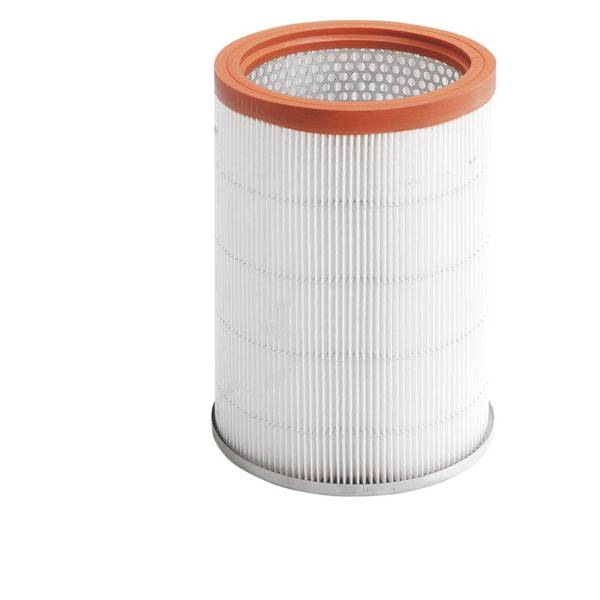 Bel valjast zračni filter z oranžnim robom zgoraj in spodaj.