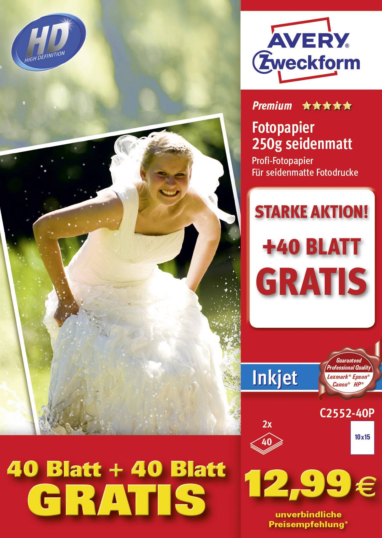 Avery-Zweckform Photo Paper C2552-40P foto papir 10 x 15 cm 250 g/m² 80 List svilnato mat