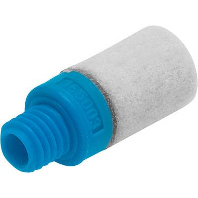 Moder plastičen zračni dušilnik s sivim pенasto oblikovanim vrhom, s škrobnimi navoji na spodnjem koncu za pritrditev na zračne sisteme.