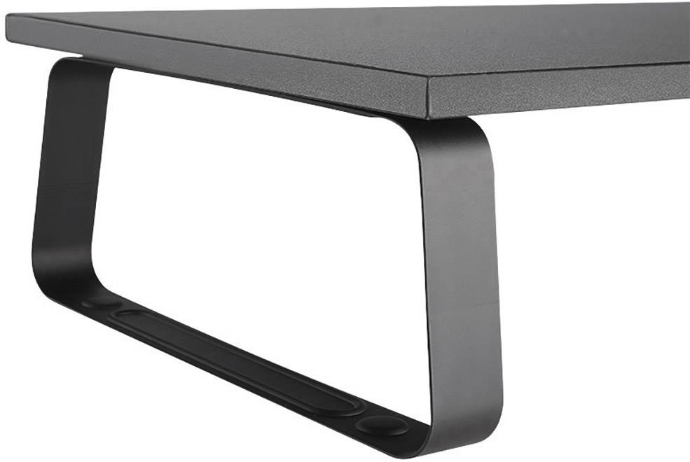 Moderna črna kovinska miza z ravnim, pravokotnim profilom, ki je zasnovana plosko in minimalistično.