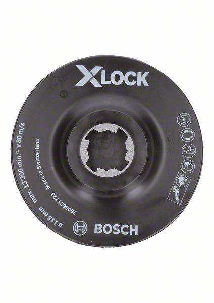 Brusilni nastavek Bosch, model X-LOCK, z simboli združljivosti in varnostnimi navodili.