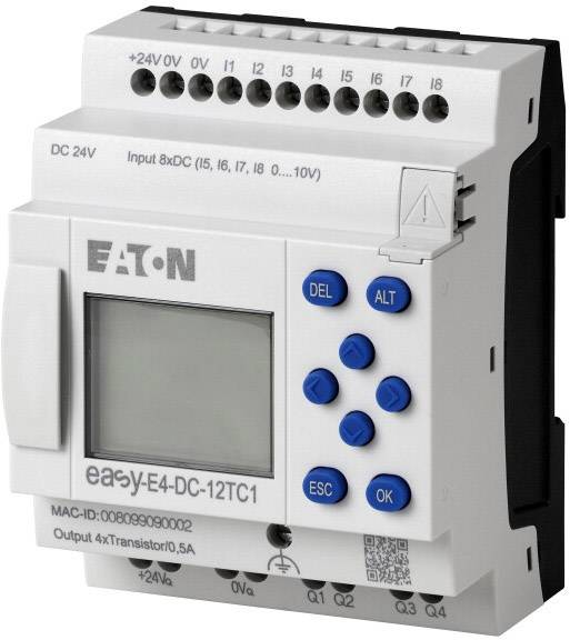 Programirljiv logični modul z LCD-zaslonom in tipkami. Vhodi in izhodi so namenjeni krmiljenju elektronskih sistemov.