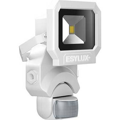 Senzor gibanja z LED reflektorjem, blagovna znamka 'ESYLUX', v beli barvi, primeren za varnostno razsvetljavo na prostem.