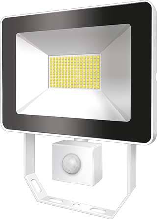 LED-reflektor s pravokotnim okvirjem, vgrajenim gibnim senzorjem, primeren za zunanjo razsvetljavo.
