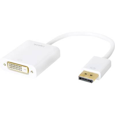 DVI-DisplayPort pretvorni kabel. Bel, z DVI vtikačem na eni strani in DisplayPort vtikačem na drugi strani.