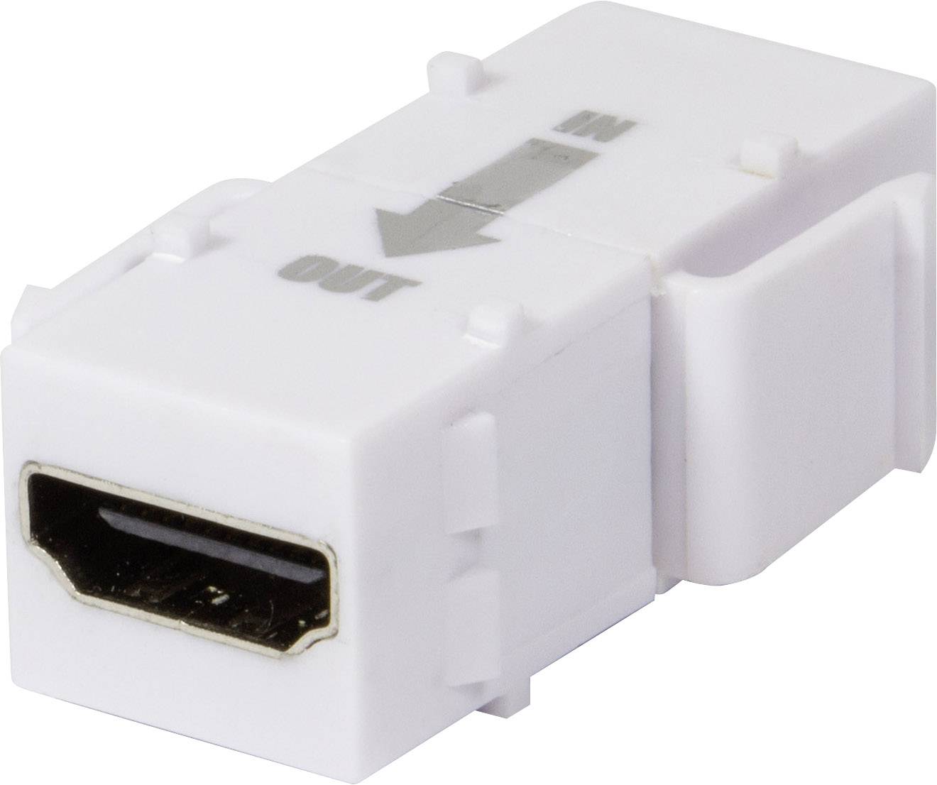 Bel HDMI vmesnik s puščico, ki označuje smeri 'V' in 'IZ'.