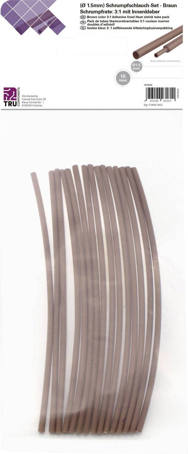 TRU COMPONENTS T1902CA021 skrčljiva cev-izbor rjava 1.50 mm 0.50 mm Razmerje krčenja:3:1 15 kos