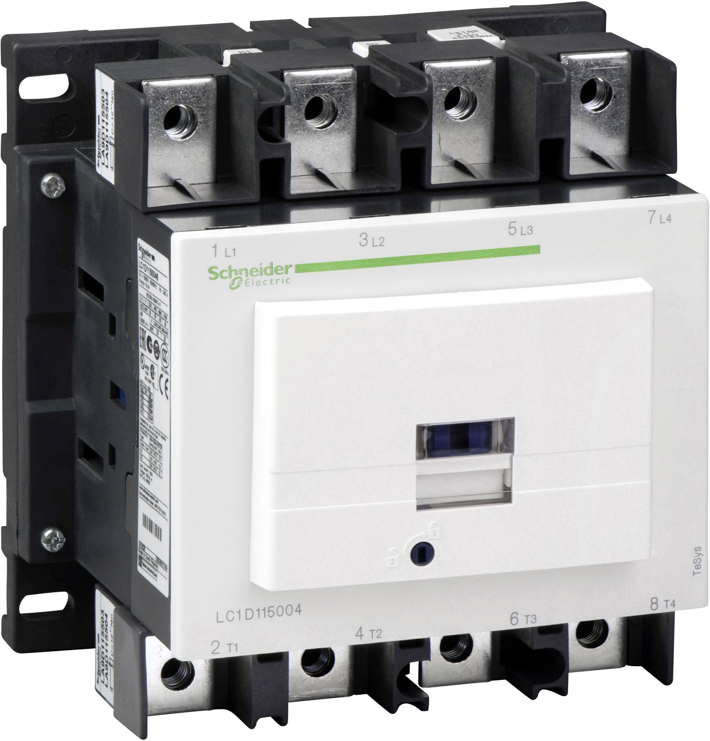 Električni kontaktor Schneider Electric, model LC1D115004, na zgornji in spodnji strani jasno prikazuje vhodne in izhodne priključke.