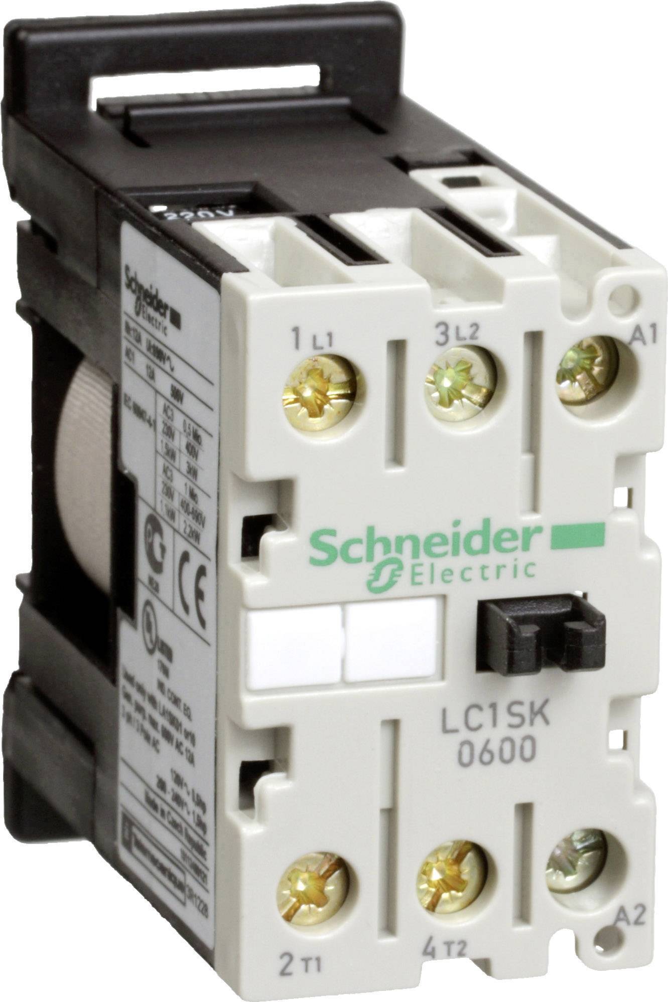 Električni kontaktor Schneider Electric z modelno številko LC1SK0600, ki prikazuje priključke za krmilne in močnostne tokokroge.