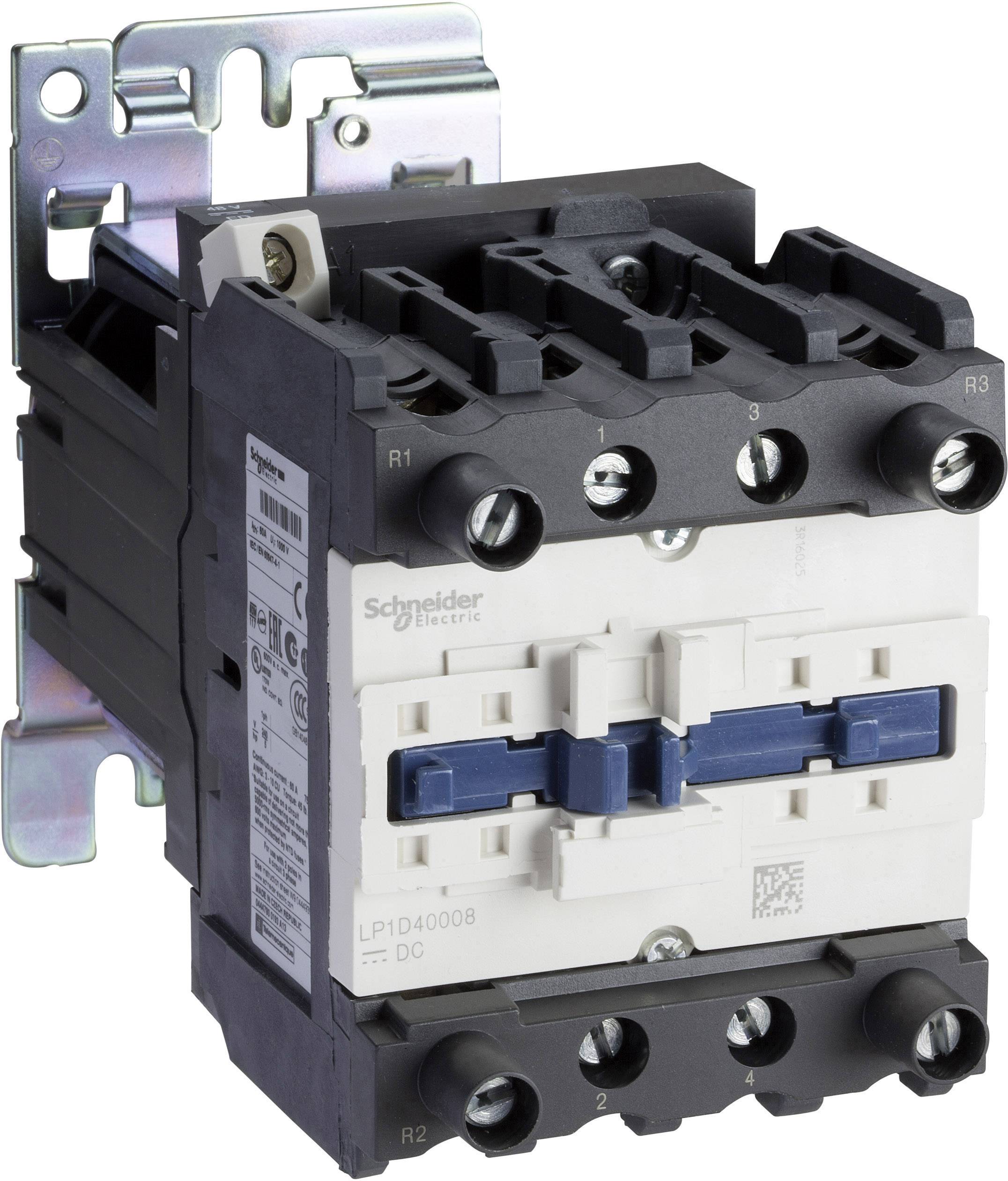 Električni kontaktor podjetja Schneider Electric, nameščen na kovinski nosilec, primeren za industrijske aplikacije.