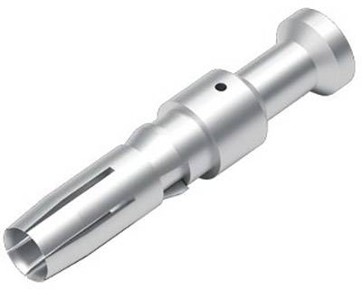 Srebrn kovinski zatič cilindričnih oblik z nazobčanim koncem, verjetno tehnični element ali adapter.