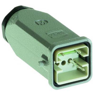 Zeleni električni priključek pravokotne oblike s vtičnimi kontakti, primeren za industrijske aplikacije.