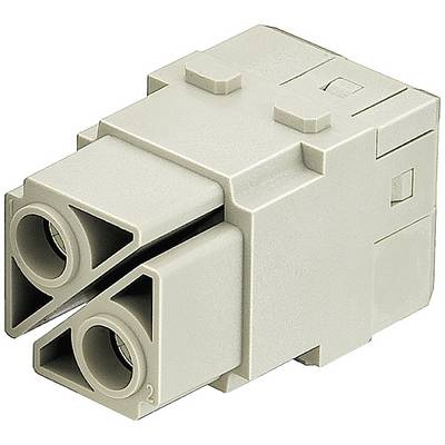 Električni priključek z dvema paralelnima priključkoma, pravokotne oblike, svetlo sive barve. Uporablja se za kabelske povezave.