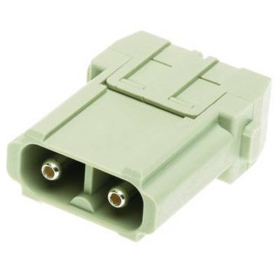 Zelen električni vtikač z dvema kovinskima kontaktoma, pravokotne oblike, namenjen uporabi v elektronskih napravah.