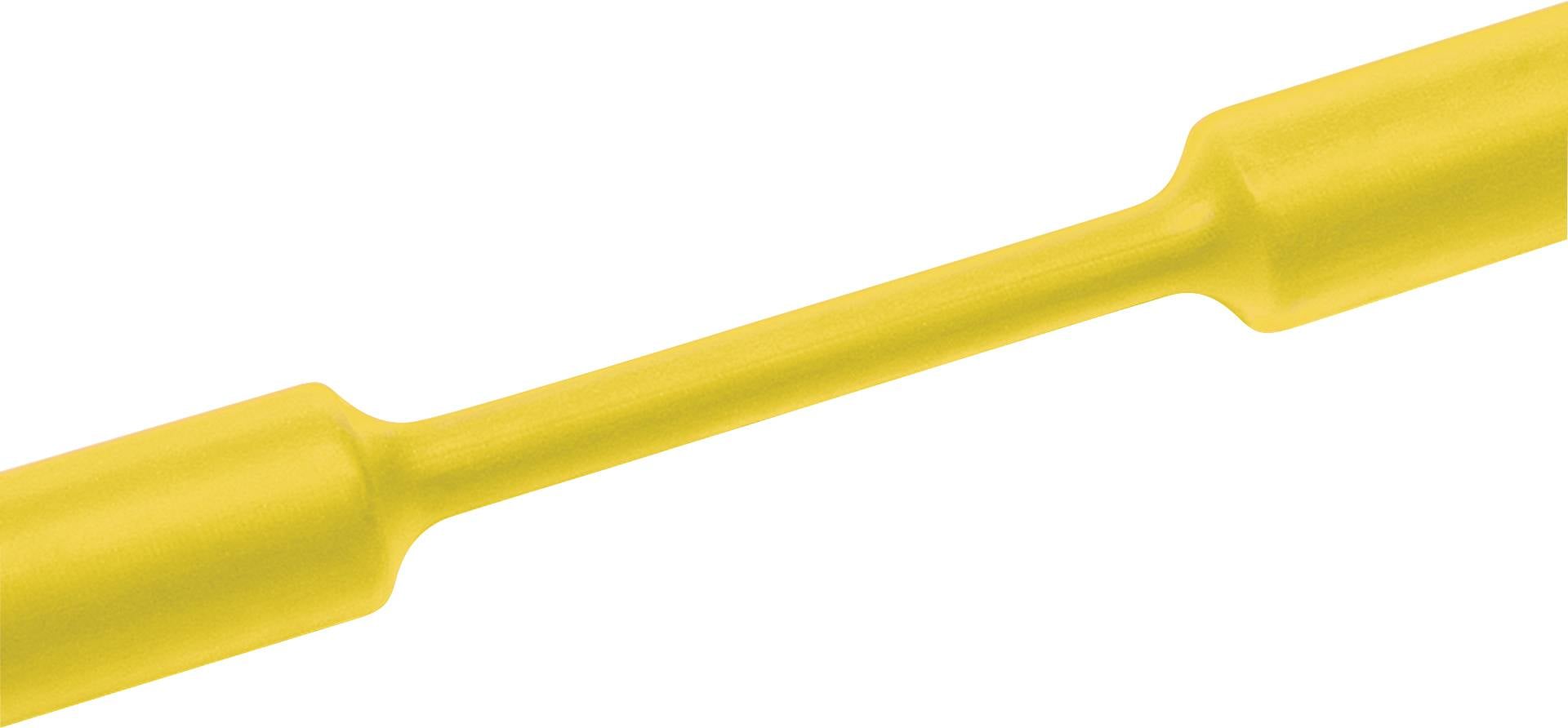 Rumen plastični drog z dvema zadebeljenima koncema; lahko bi služil kot ročaj ali povezovalni element v konstrukciji.