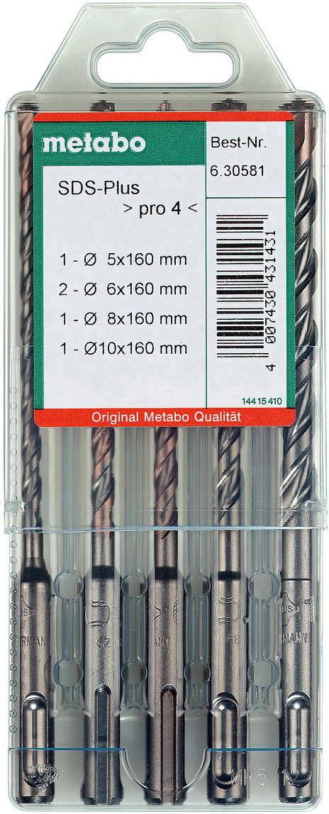 Komplet svedrov SDS-Plus z napisom 'Originalna Metabo kakovost', ki vsebuje 5, 6 in 8 mm premera svedrov v plastični embalaži.