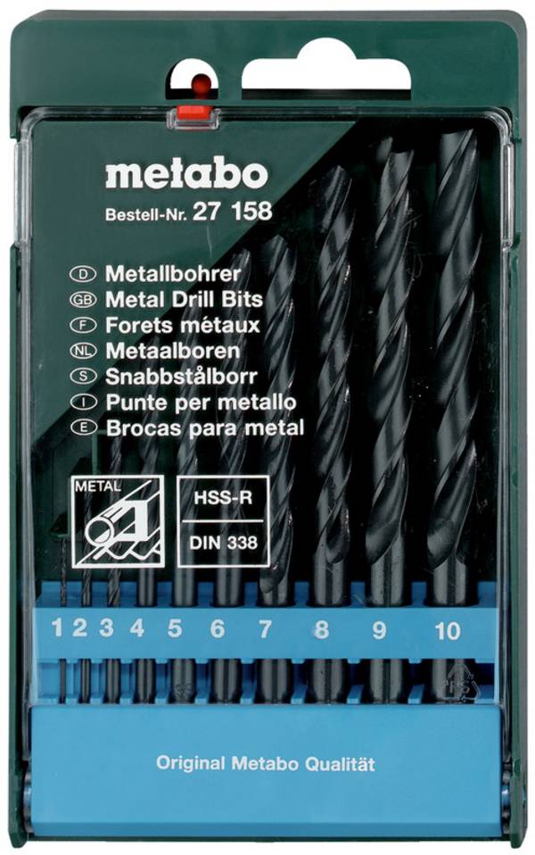Metabo 627158000 komplet spiralnih svedrov za kovino 10-delni 1 mm, 2 mm, 3 mm, 4 mm, 5 mm, 6 mm, 7 mm, 8 mm, 9 mm, 10 mm 10 kos