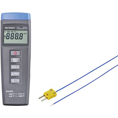 Digitalni termometer z odčitano vrednostjo. Naprava prikazuje '-888.8'. Temperaturno območje: -200°C do 1370°C. Na voljo sta dva merilna senzorja.