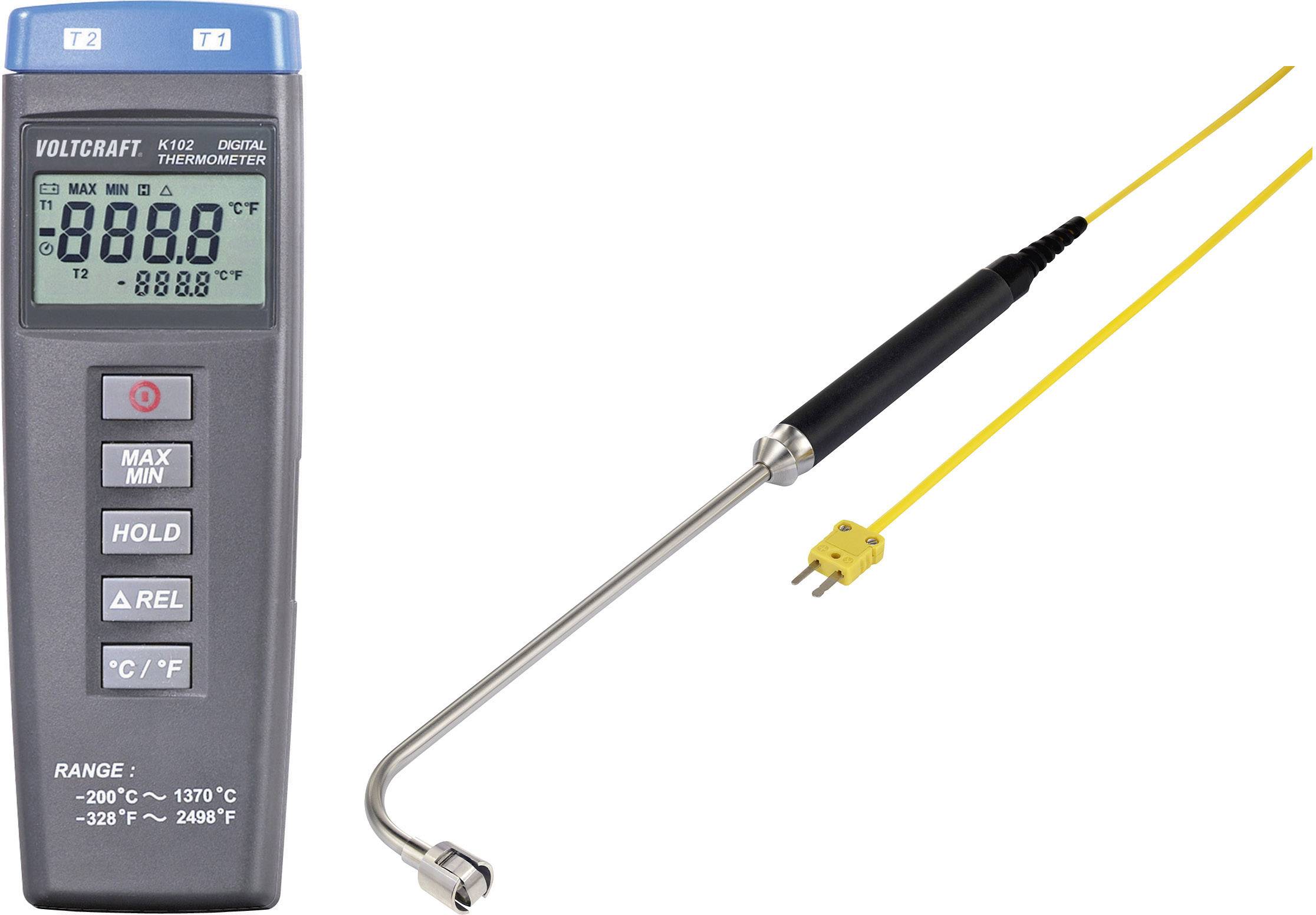 Digitalni termometer s sondo, ki prikazuje maksimalne, minimalne in zadrževalne funkcije. Temperaturno območje: -200°C do 1370°C.