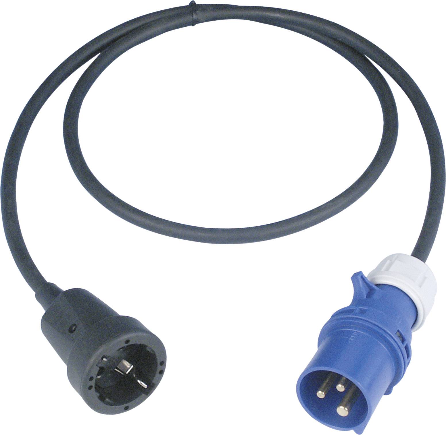 Električni kabel z modrim in črnim priključkom, primeren za robustne zunanje aplikacije.