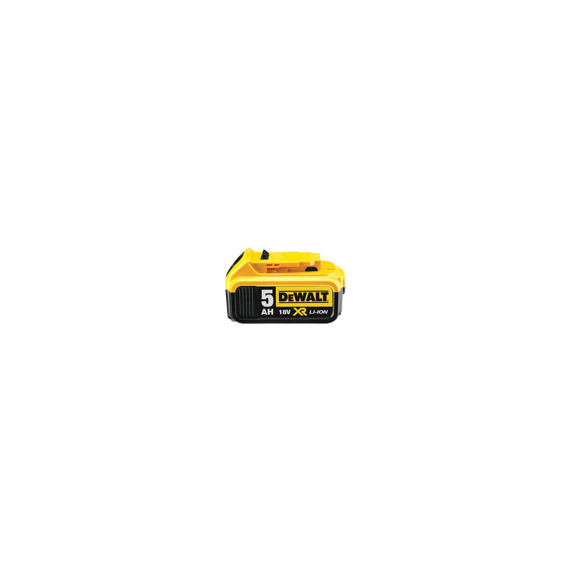 Rumeno-črn 18V XR Li-Ion akumulator s 5 Ah kapaciteto, primeren za orodje znamke Dewalt.