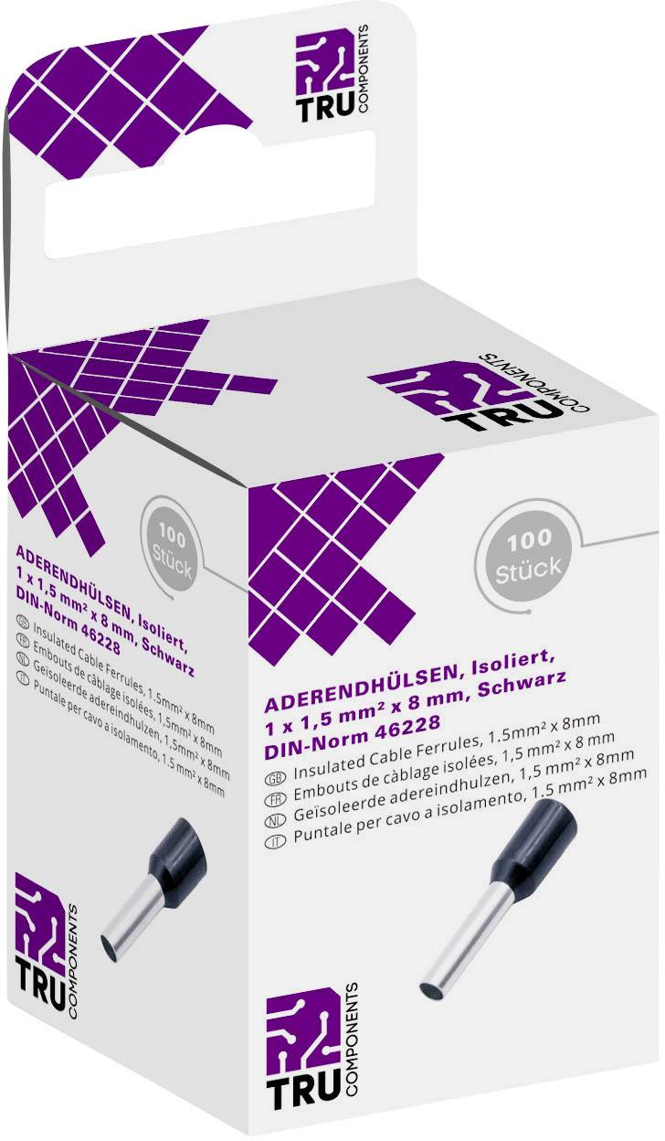TRU COMPONENTS T1904C054 votlice 1.5 mm² delno izoliran črna 100 kos