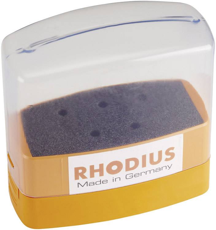 Oranžne brusilne plošče znamke 'RHODIUS' z napisom 'Made in Germany', v prozorni embalaži.