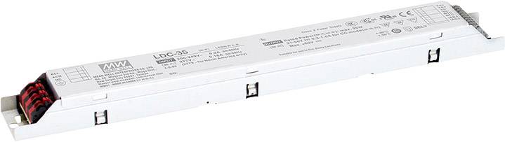 Podolgovata elektronska naprava z napisom 'LDC-35', obdana s tehničnimi specifikacijami in certifikacijskimi oznakami.