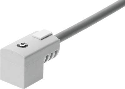 Siv kotni vtič z priključnim kablom, primeren za električne inštalacije ali povezave naprav.