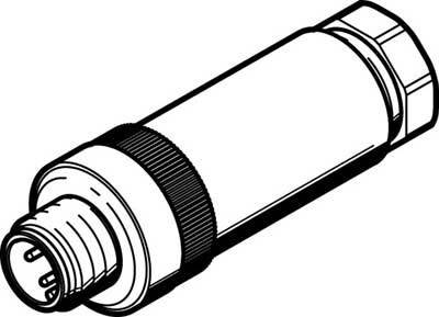 Ilustracija cilindričnega konektorja z več priključki, pogosto uporabljenega v električni ali elektronski opremi.