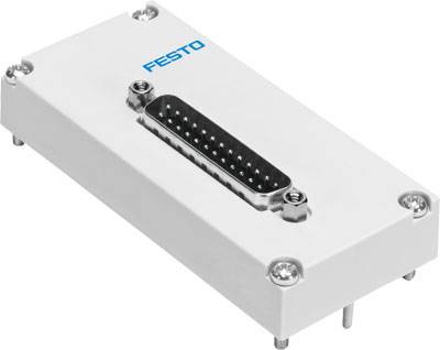 Bela elektronska komponenta z več priključnimi igli, na kateri piše 'FESTO'.