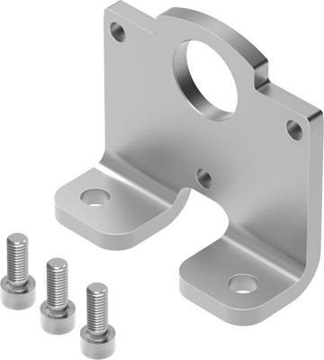 Kovinska nosilna konzola z okroglo luknjo zgoraj in dvema montažnima odprtinama spodaj, zraven nje tri vijaki. Idealna za montažo na steno.