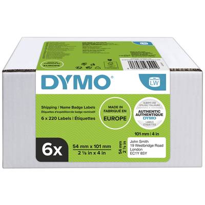 Pošiljanje/ Nalepke z imenom DYMO, 54 mm x 101 mm, 6 rol po 220 nalepk, izdelano v Evropi, naslov: John Smith, Westbridge Road 19, London.
