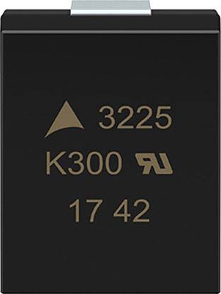 Črn elektronski čip z napisom '3225 K300 17 42'. Zgoraj je trikotni simbol.