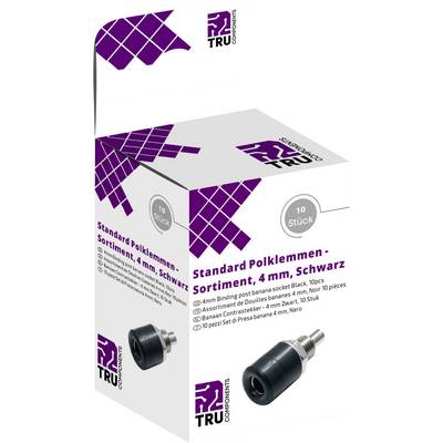 Embalaža standardne izbire pol sponk, 4 mm, črna, 10 kosov. Vsebuje tehnične podrobnosti in logotipe blagovne znamke.