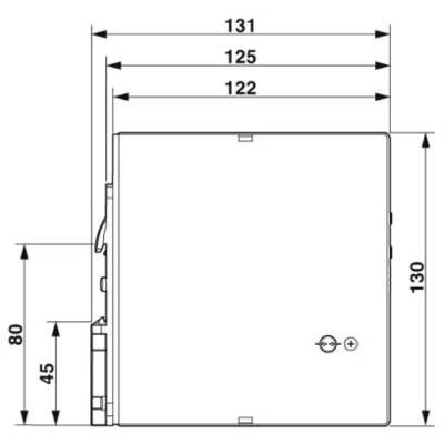 Diagram dimenzij pravokotne ohišja z merami: širina 131, 125, 122 mm; višina 130 mm; stranska višina 80 mm; globina 45 mm.