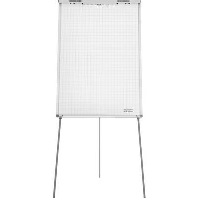 Prazen flipchart na stojalu, pripravljen za predstavitve ali zapiske. Papirna površina prikazuje mrežasto mrežo.