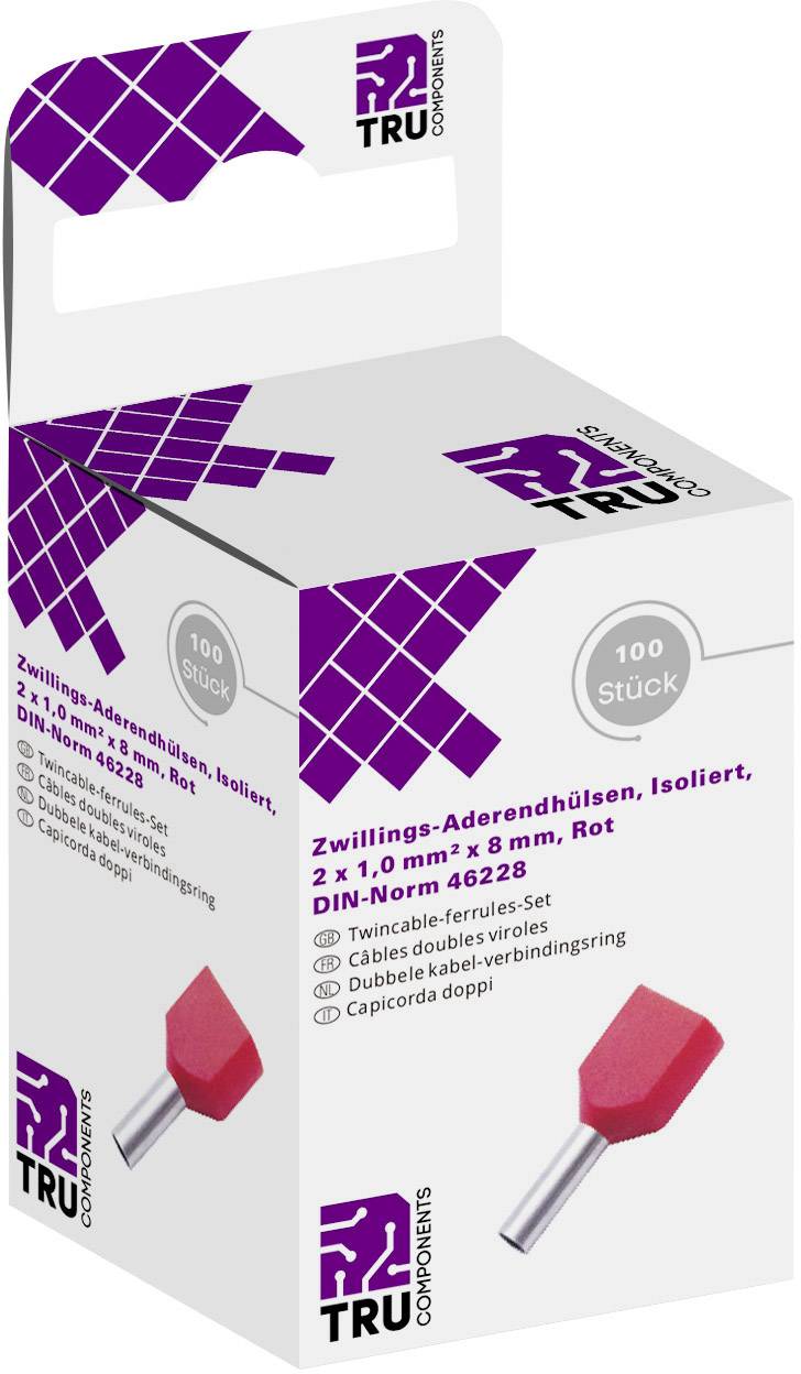 TRU COMPONENTS T1906C154 dvojne votlice 1 mm² delno izoliran rdeča 100 kos