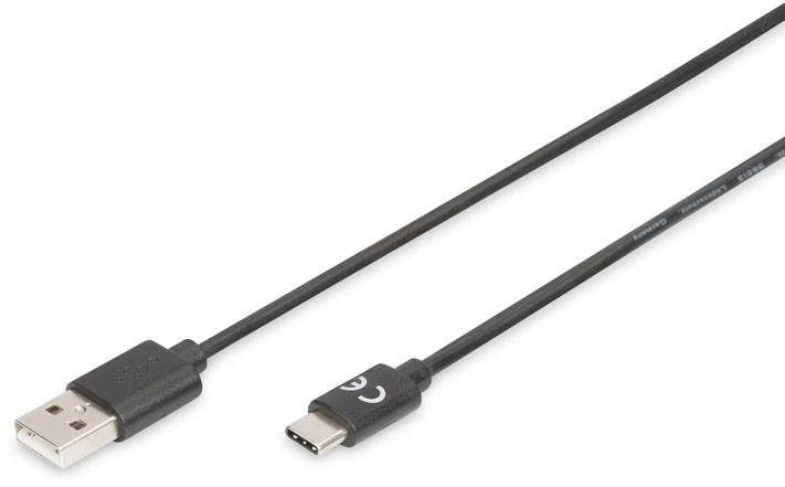 USB kabel z dvema različnima priključkoma: USB-A na levi strani in USB-C na desni strani.