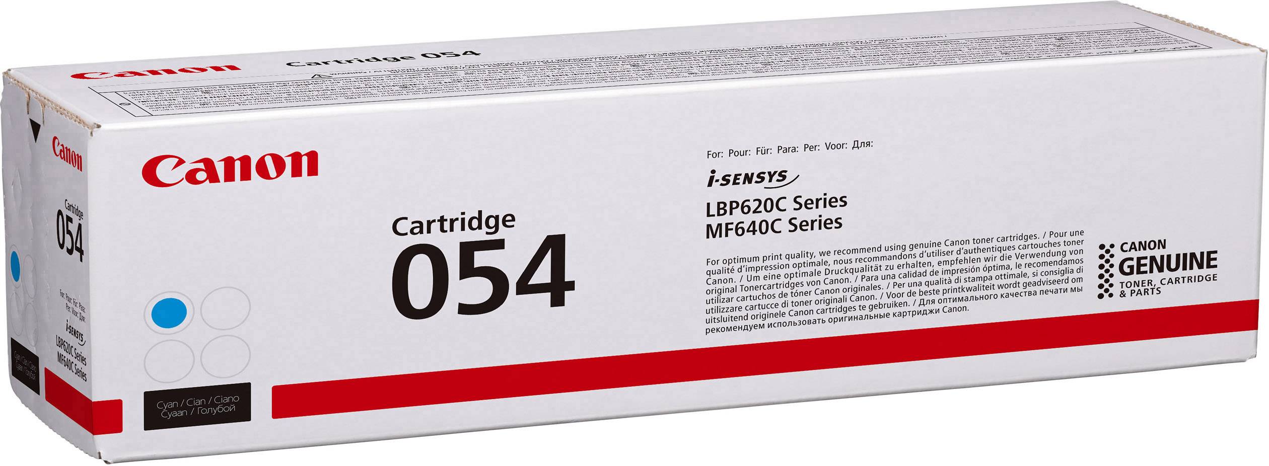 Canon črnilni vložek 054 za seriji LBP620C in MF640C, originalni izdelek v beli embalaži z rdečim in črnim tiskom.