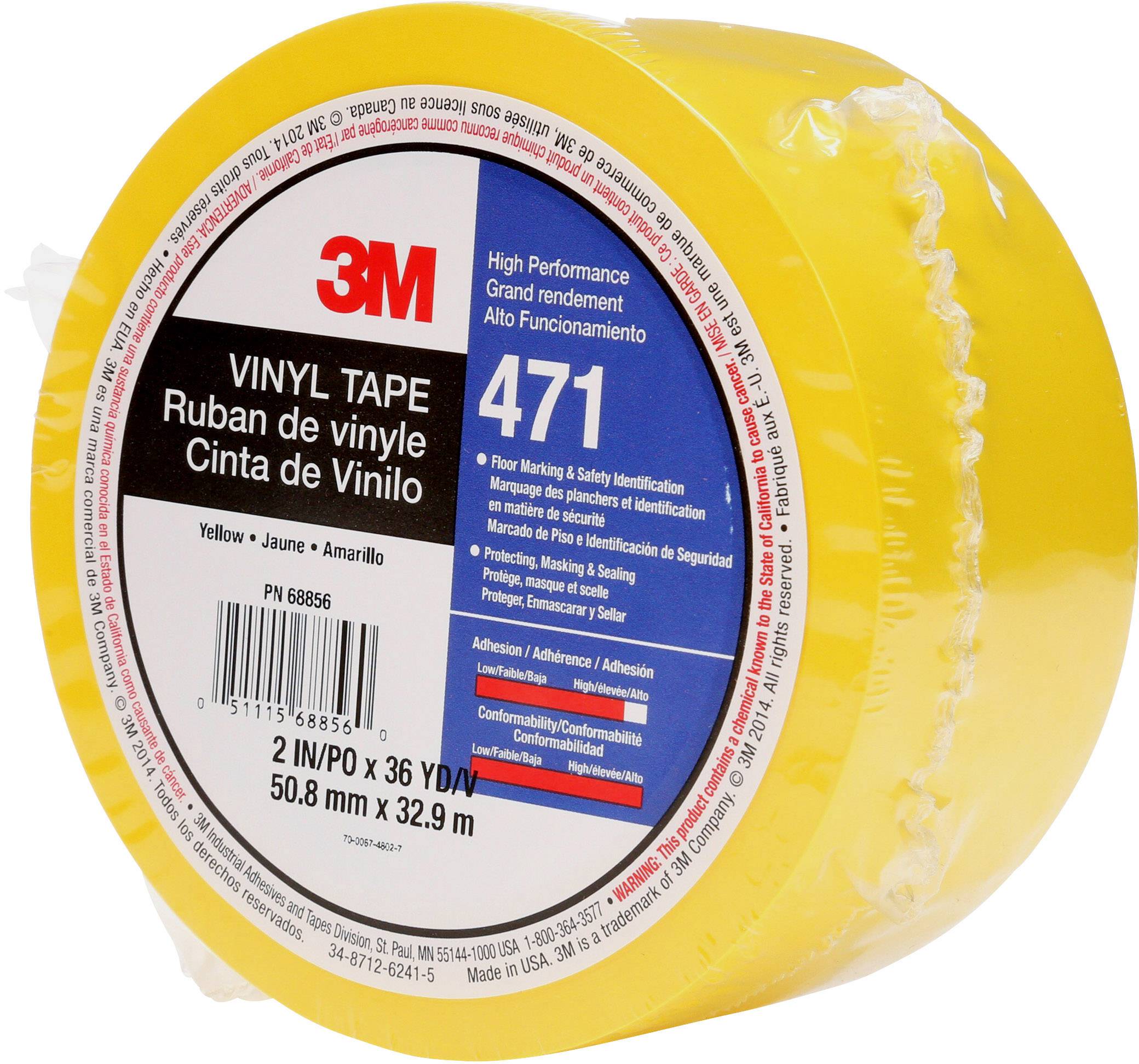 Rumeno vinilno trak 3M, modelna številka 471, idealen za talne oznake in varnostna označevanja. Mere: 50,8 mm x 32,9 m.