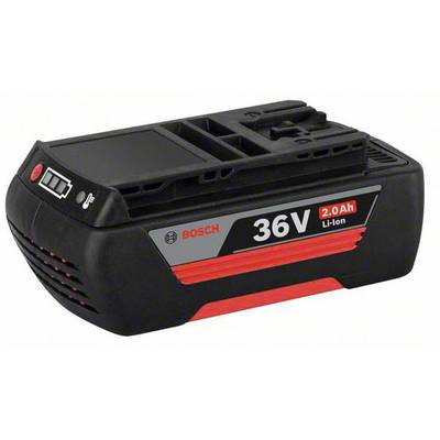 Bosch 36V 2.0Ah Li-Ion baterija v črni barvi z rdečim in sivim dizajnom. Primerna za brezžična orodja.