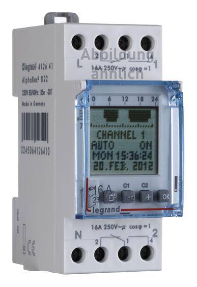 Elektronski programski kanal z zaslonom, prikazuje 'Kanal 1', 'Samodejni vklop', datum '20. feb. 2012' in čas '15:36:24'.