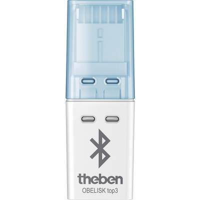 USB-ključ 'theben OBELISK top3' z Bluetooth funkcijo, belo ohišje, moder pokrov. Uporablja se za programiranje naprav.