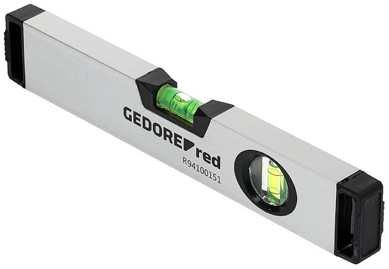 Vodna tehtnica z dvema merilnikoma (libelo) za natančno merjenje horizontalnih in vertikalnih ravnin, znamke 'GEDORE red'.