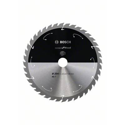 Krožna žaga z 40 zobmi za les. Napis 'BOSCH standard for Wood, Ø 254 x 2,2/1,6 x 30 mm'.